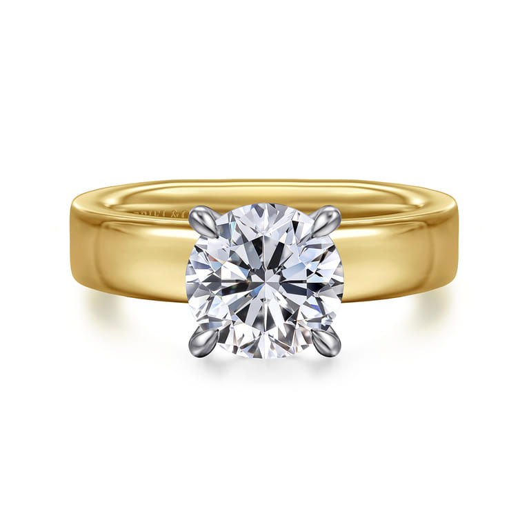Aura - 14K White-Yellow Gold Round Solitaire Diamond Engagement Ring - Shot 1