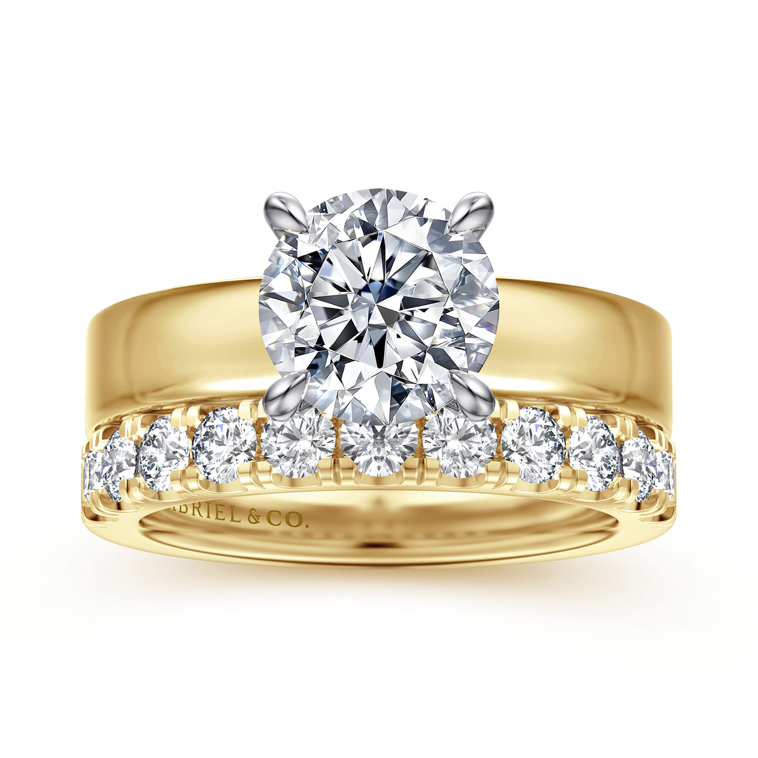 Aura - 14K White-Yellow Gold Round Solitaire Diamond Engagement Ring - Shot 4