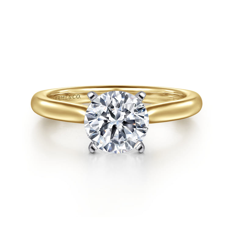 Lauren - 14K White-Yellow Gold Round Solitaire Diamond Engagement Ring - Shot 1