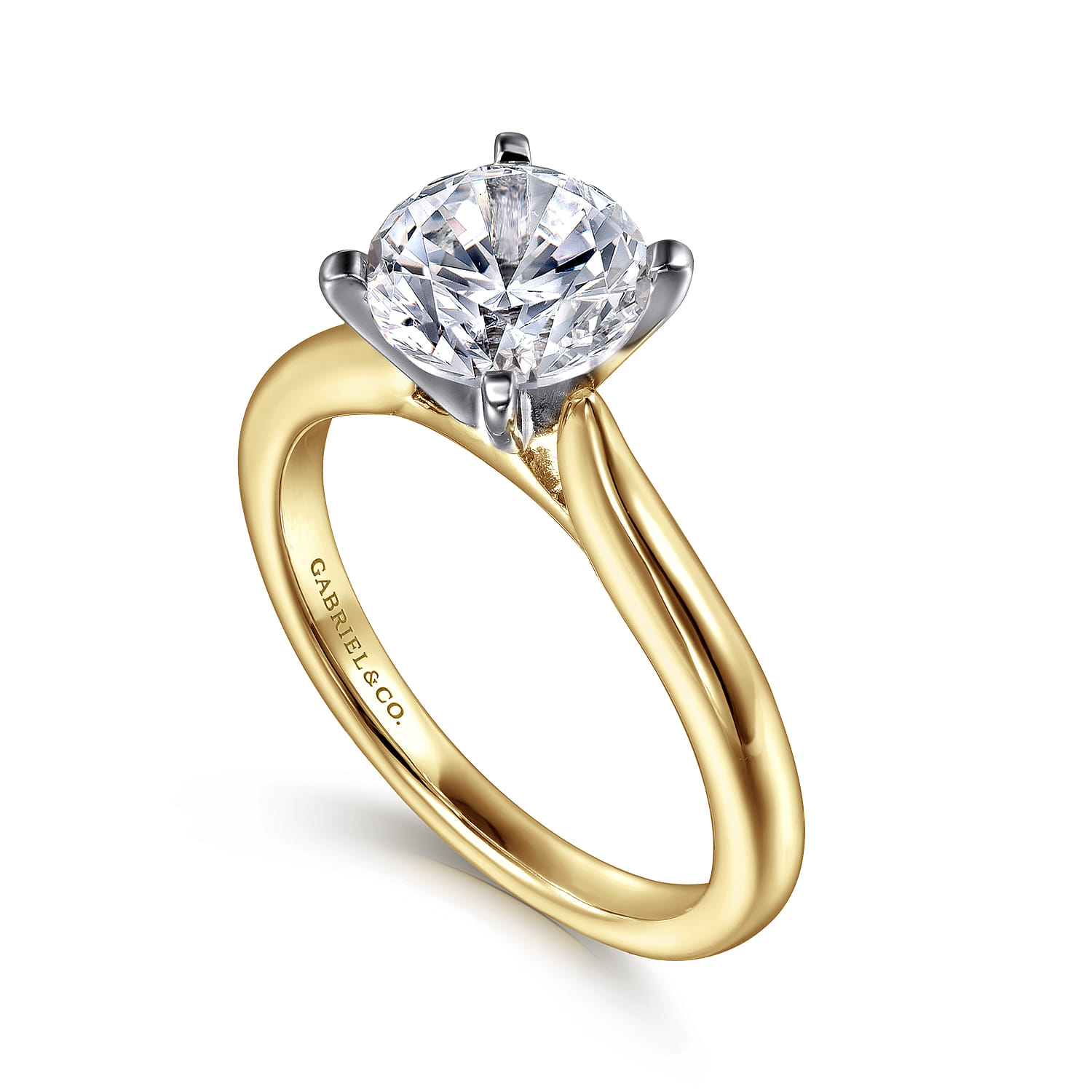 Lauren - 14K White-Yellow Gold Round Solitaire Diamond Engagement Ring - Shot 3