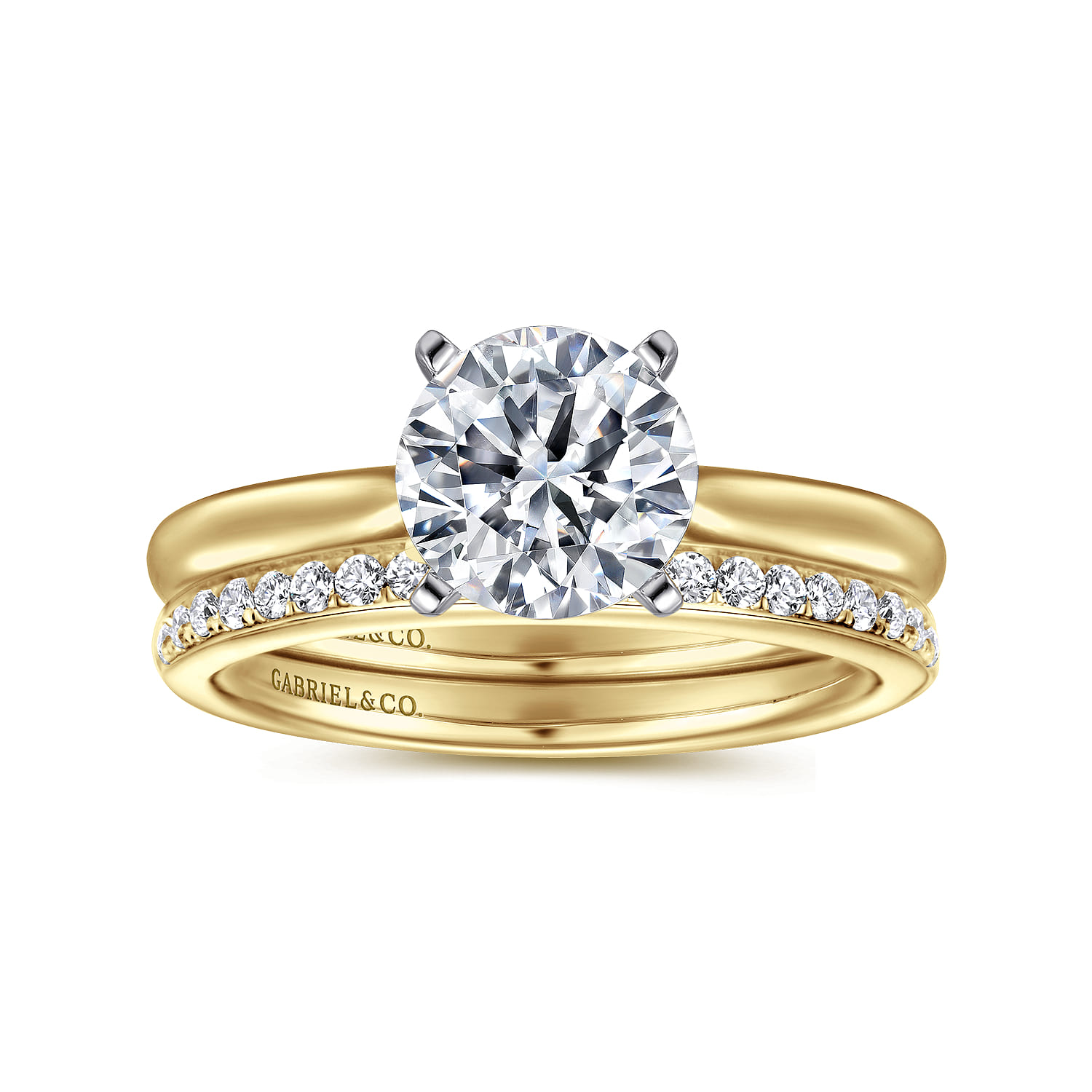 Lauren - 14K White-Yellow Gold Round Solitaire Diamond Engagement Ring - Shot 4