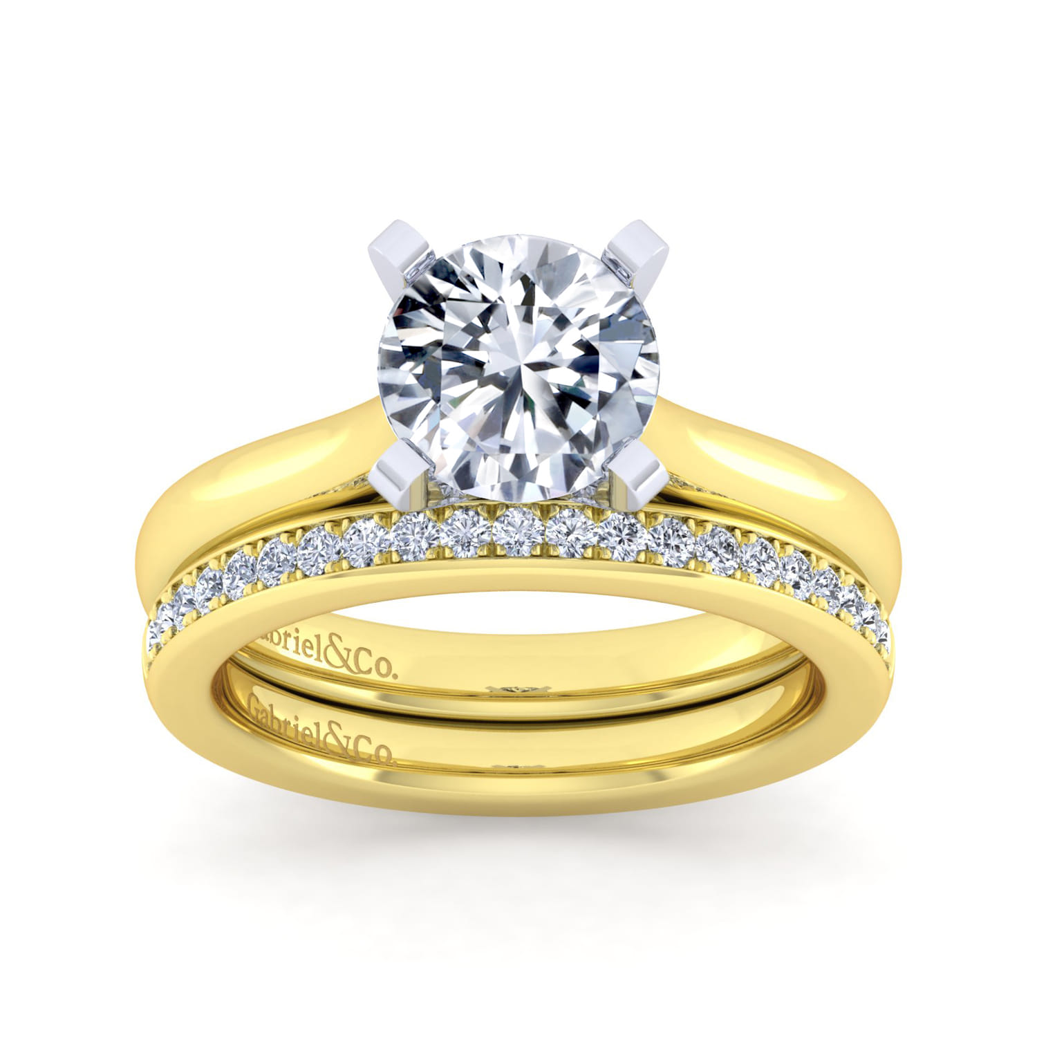 Lauren - 14K White-Yellow Gold Round Diamond Engagement Ring - Shot 4
