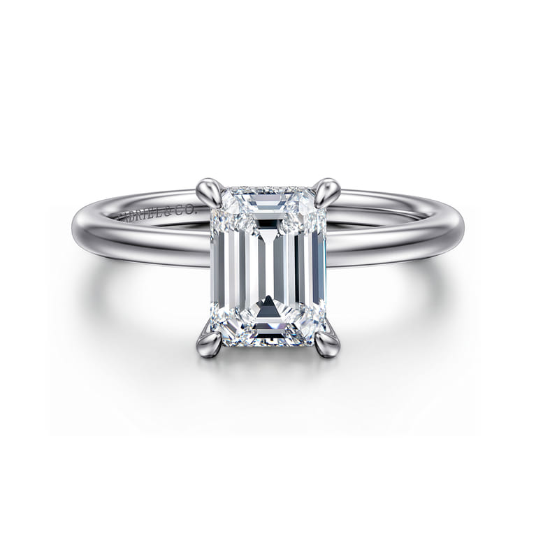Cari - 18K White Gold Emerald Cut Diamond Engagement Ring - 0.06 ct - Shot 1