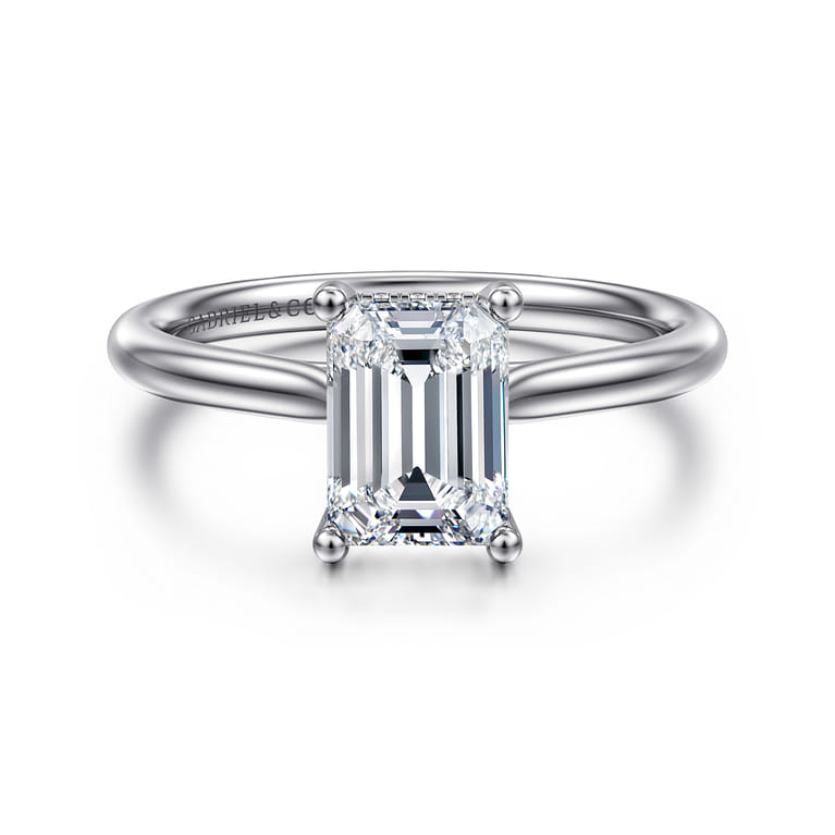 Azucena - 18K White Gold Emerald Cut Solitaire Diamond Engagement Ring - 0.06 ct - Shot 1