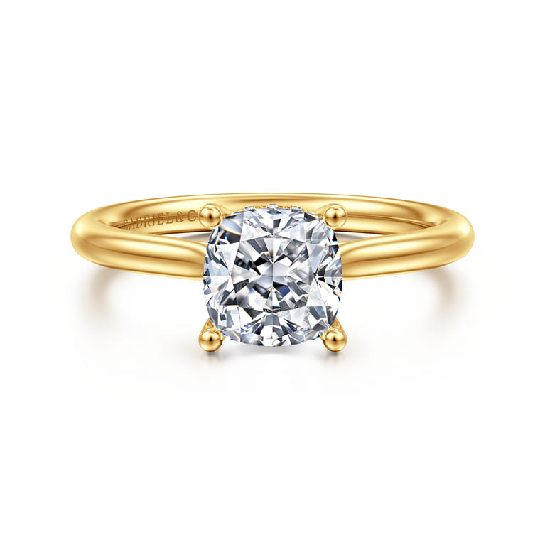 Azucena - 18K Yellow Gold Cushion Cut Solitaire Diamond Engagement Ring - 0.05 ct - Shot 1