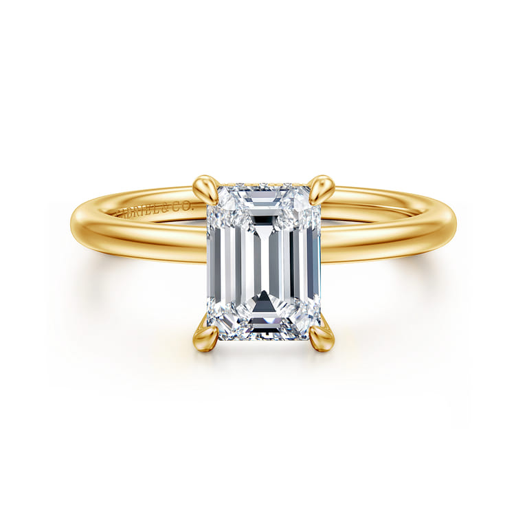 Cari - 18K Yellow Gold Emerald Cut Diamond Engagement Ring - 0.06 ct - Shot 1