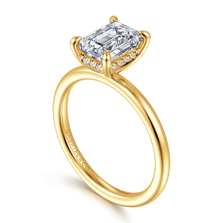 Cari - 18K Yellow Gold Emerald Cut Diamond Engagement Ring - 0.06 ct - Shot 3