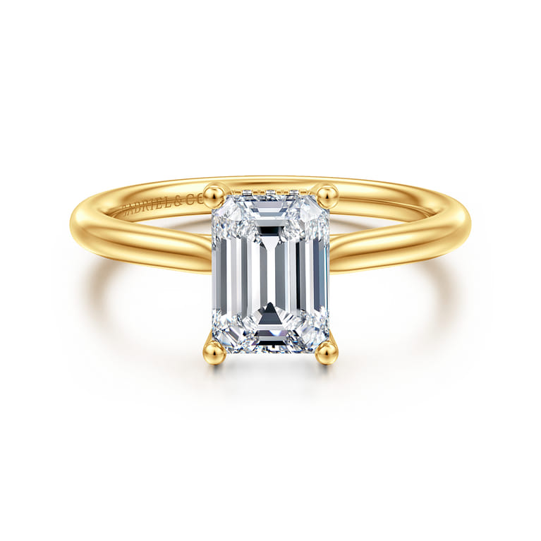 Azucena - 18K Yellow Gold Emerald Cut Solitaire Diamond Engagement Ring - 0.06 ct - Shot 1