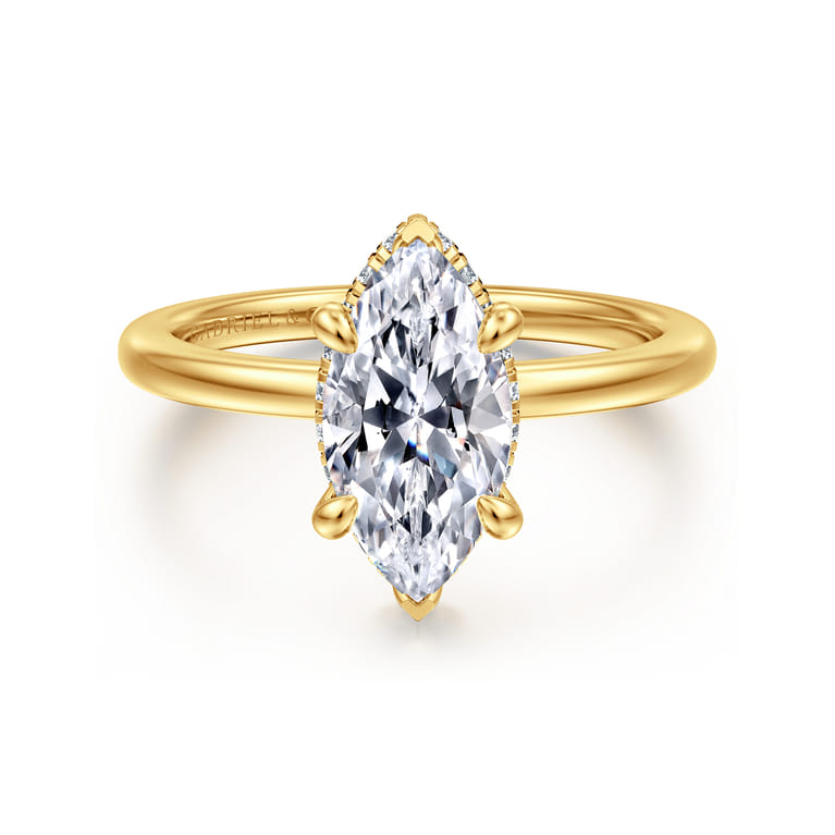 Rainah - 18K Yellow Gold Marquise Shape Diamond Engagement Ring - 0.12 ct - Shot 1