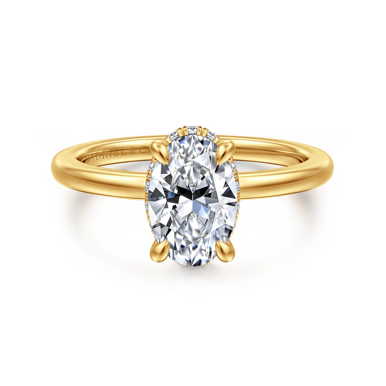 Rainah - 18K Yellow Gold Oval Diamond Engagement Ring - 0.11 ct - Shot 1