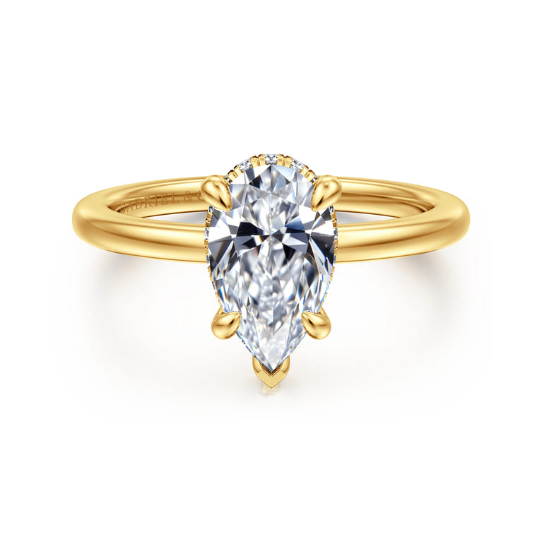 Rainah - 18K Yellow Gold Pear Shape Diamond Engagement Ring - 0.11 ct - Shot 1