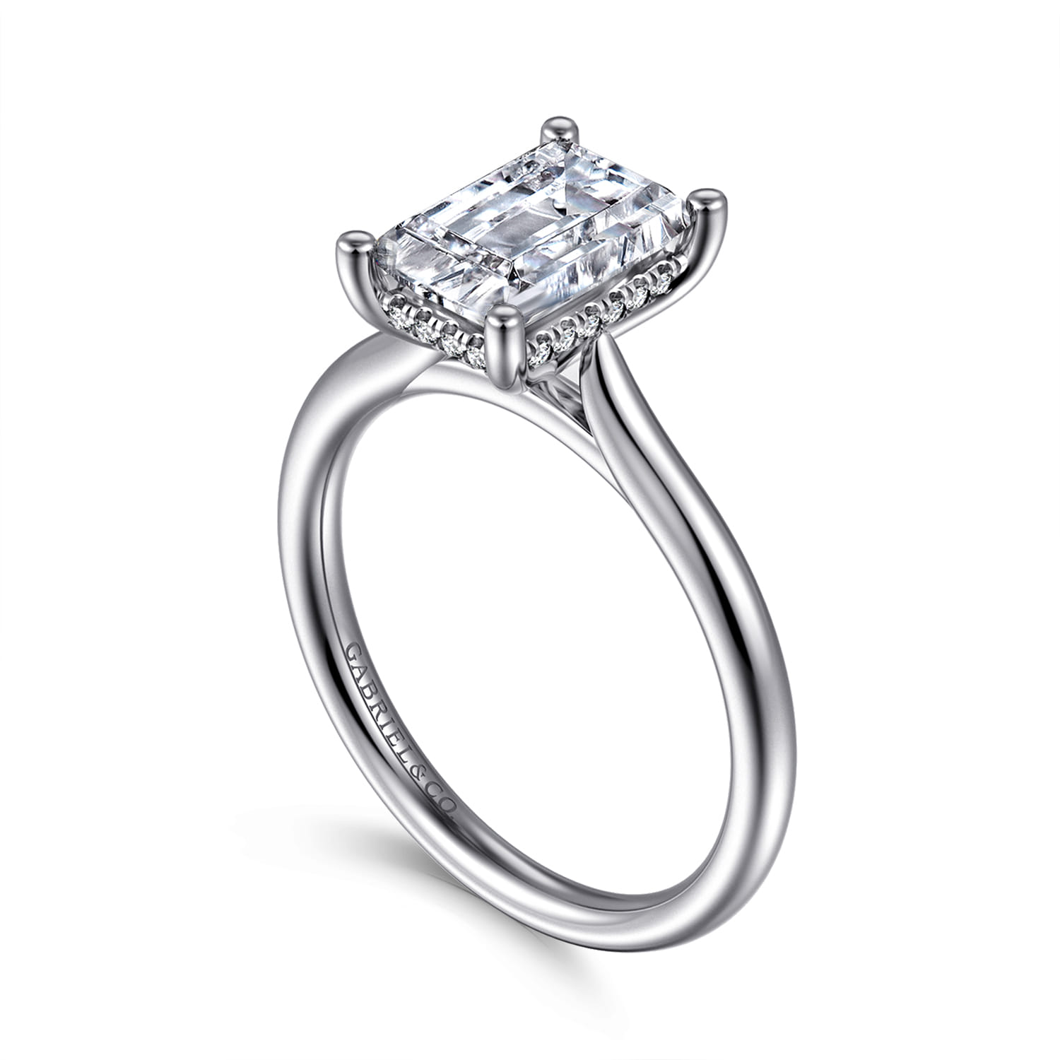 Azucena - Platinum Emerald Cut Solitaire Diamond Engagement Ring - 0.08 ct - Shot 3