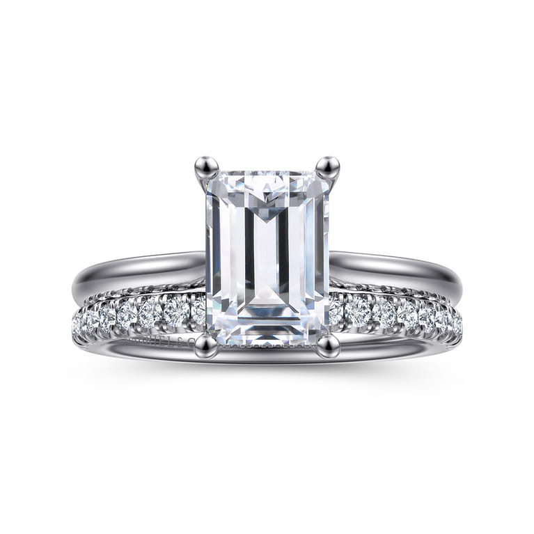 Azucena - Platinum Emerald Cut Solitaire Diamond Engagement Ring - 0.08 ct - Shot 4