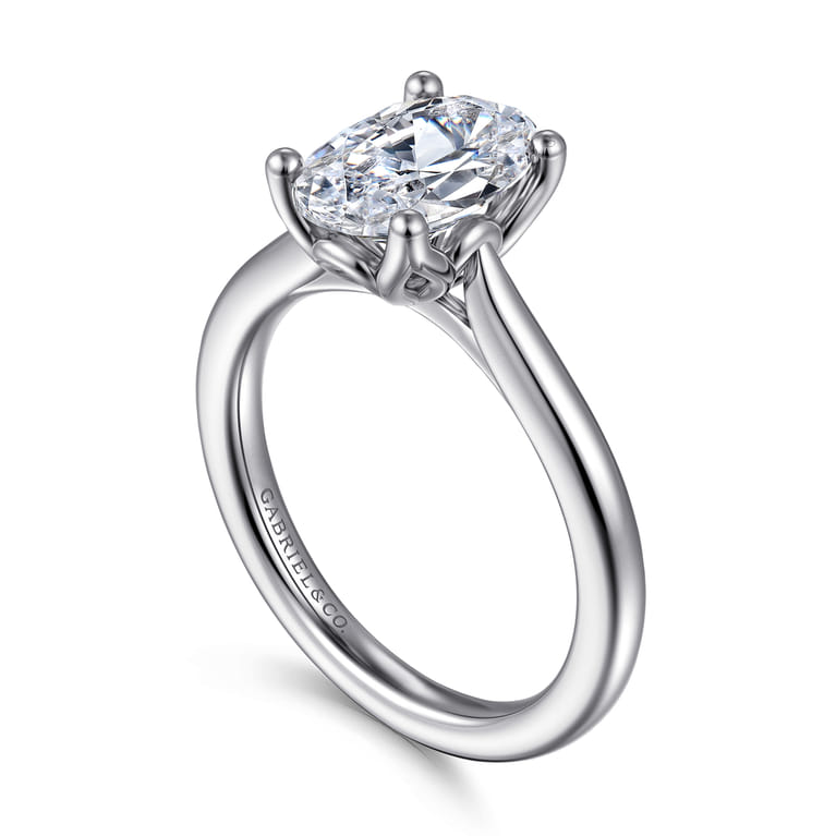 Nola - Platinum Oval Lotus Diamond Solitaire Engagement Ring - Shot 3