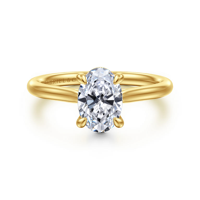 Bena - 14K Yellow Gold Oval Solitaire Diamond Engagement Ring - Shot 1