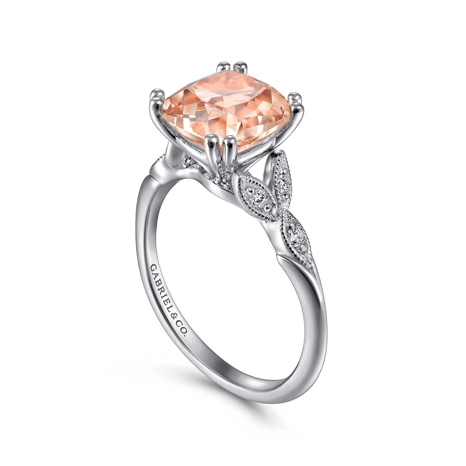 Celia - Vintage Inspired 14K Rose Gold Cushion Cut Morganite and Diamond Engagement Ring - 0.07 ct - Shot 3