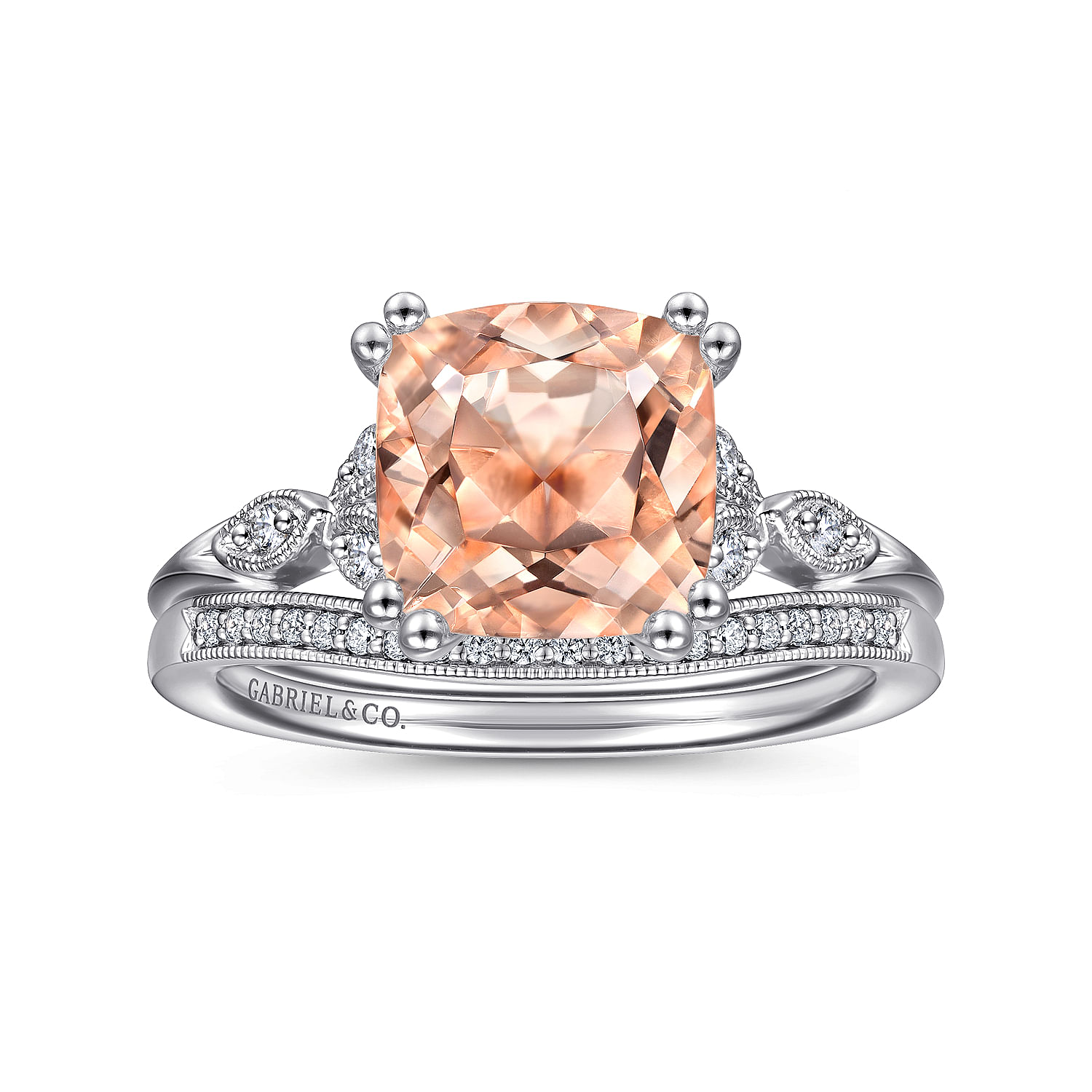 Celia - Vintage Inspired 14K Rose Gold Cushion Cut Morganite and Diamond Engagement Ring - 0.07 ct - Shot 4