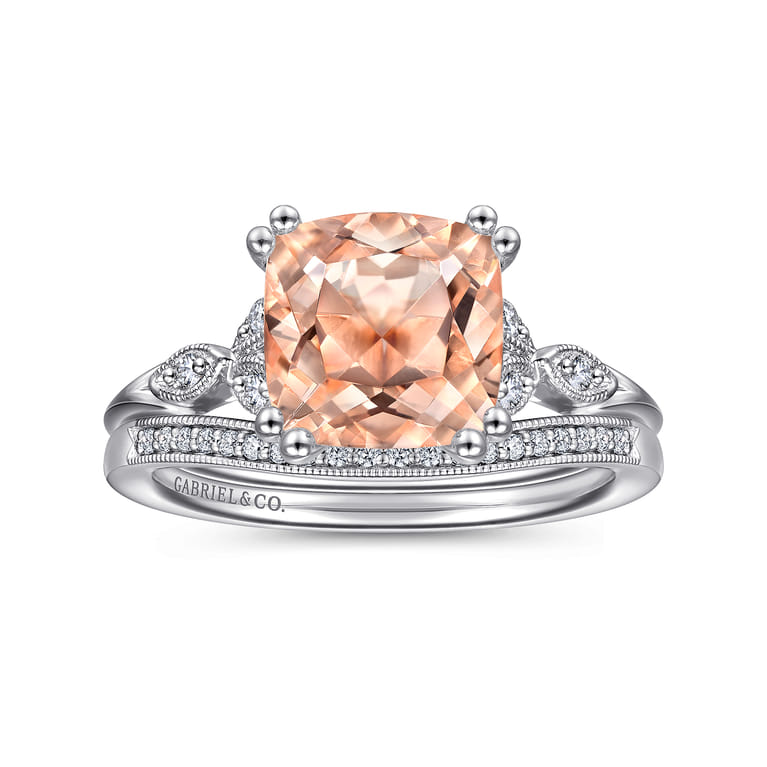 Celia - Vintage Inspired 14K Rose Gold Cushion Cut Morganite and Diamond Engagement Ring - 0.07 ct - Shot 4