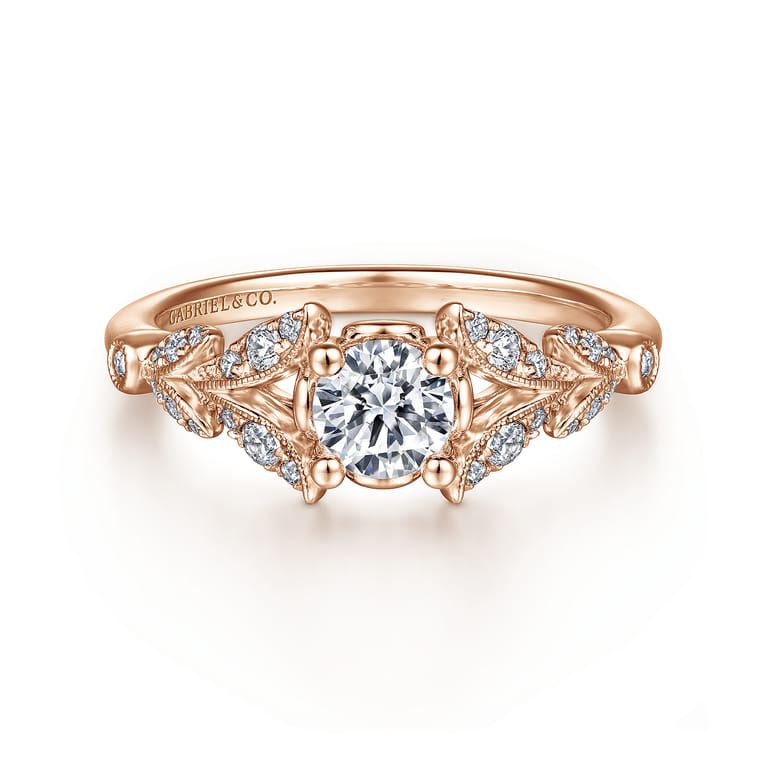 Bryce - Vintage Inspired 14K Rose Gold Split Shank Round Diamond Engagement Ring - 0.19 ct - Shot 1