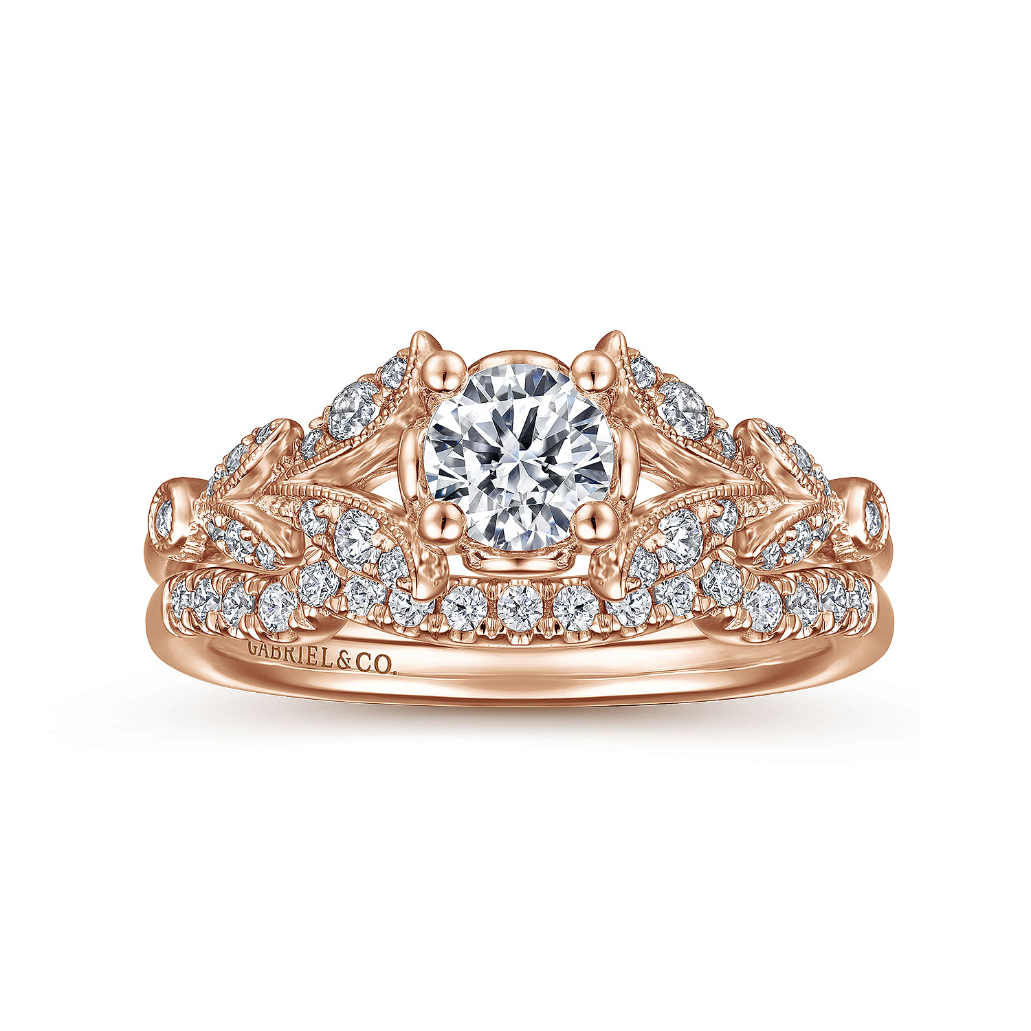 Bryce - Vintage Inspired 14K Rose Gold Split Shank Round Diamond Engagement Ring - 0.19 ct - Shot 4