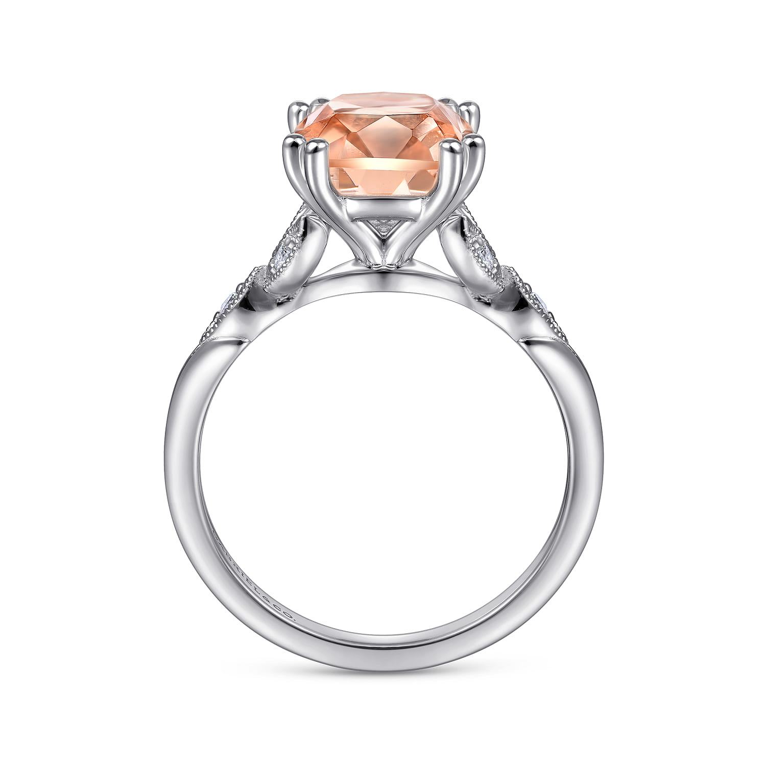 Celia - Vintage Inspired 14K White Gold Cushion Cut Morganite and Diamond Engagement Ring - 0.07 ct - Shot 2