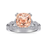 Celia - Vintage Inspired 14K White Gold Cushion Cut Morganite and Diamond Engagement Ring - 0.07 ct