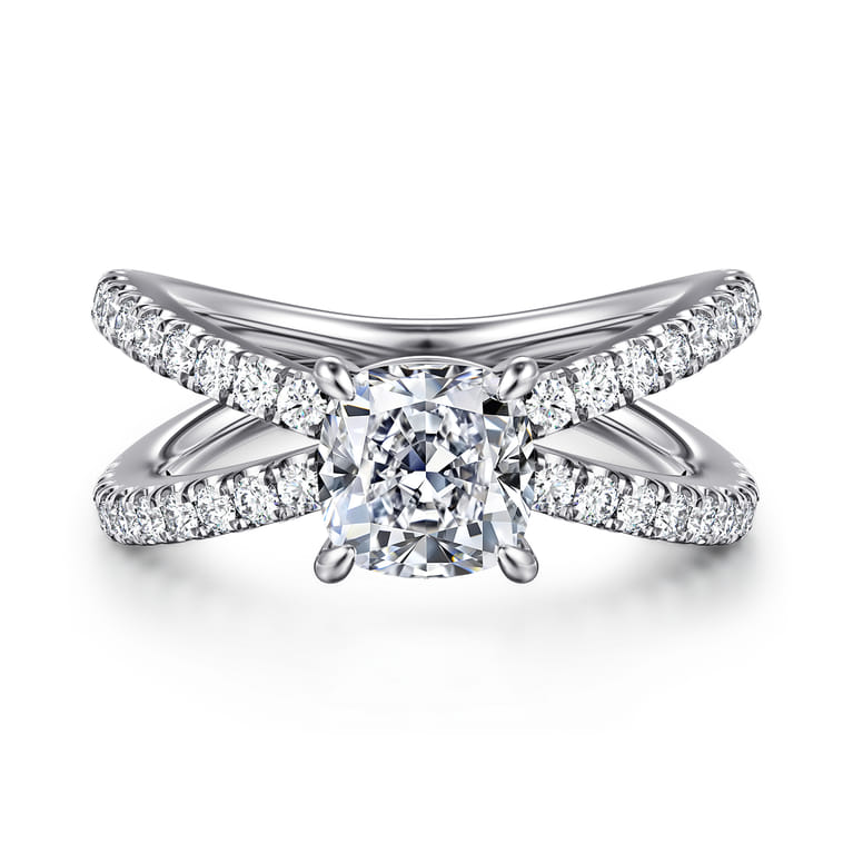 Elite - 14K White Gold Split Shank Cushion Cut Diamond Engagement Ring - 0.55 ct - Shot 1