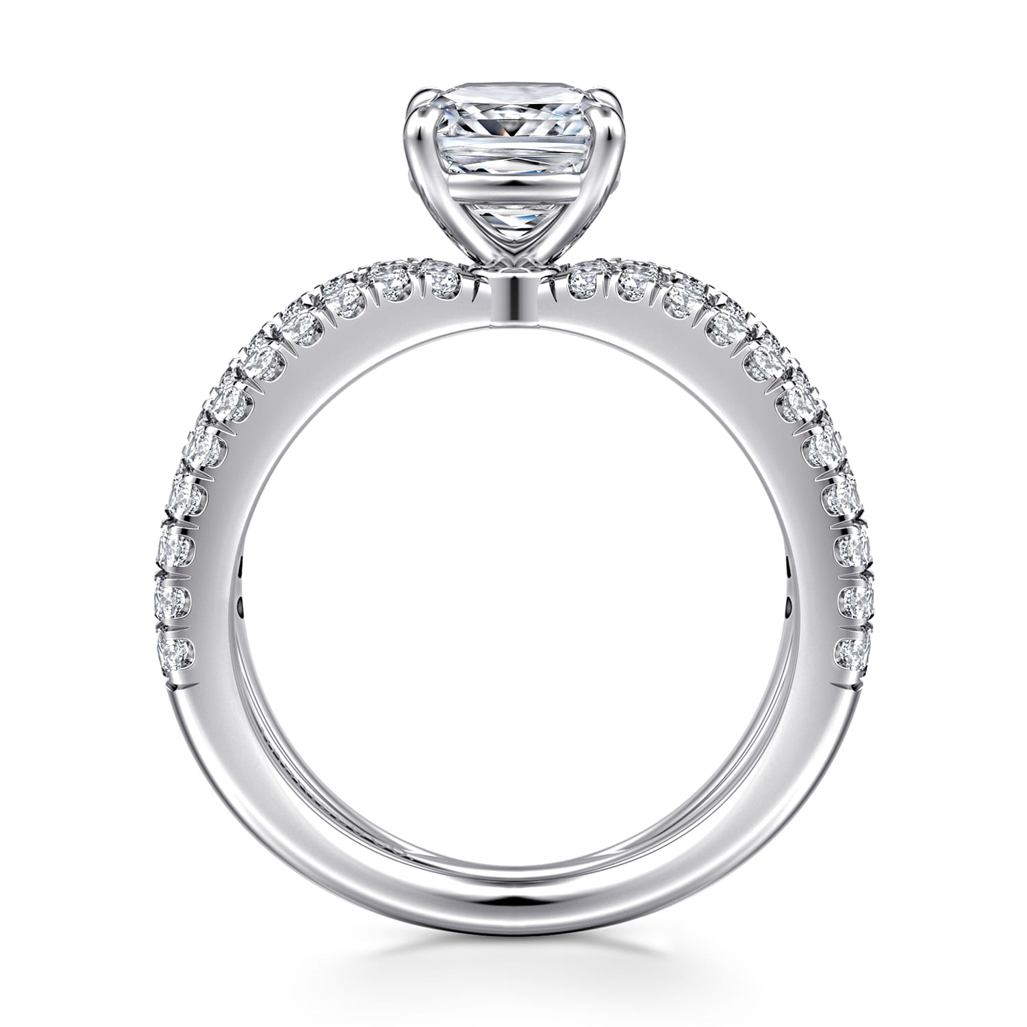 Elite - 14K White Gold Split Shank Cushion Cut Diamond Engagement Ring - 0.55 ct - Shot 2