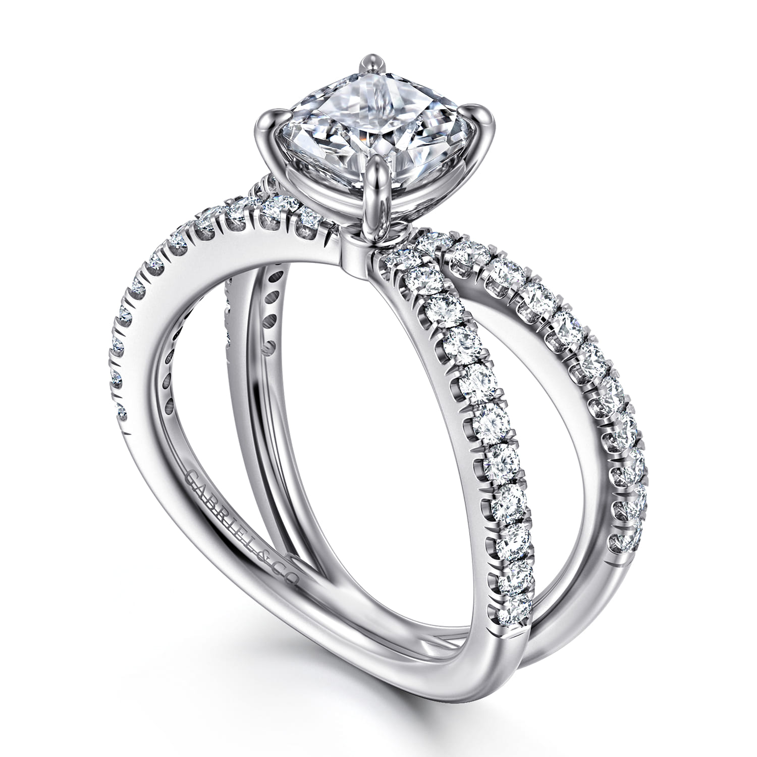 Elite - 14K White Gold Split Shank Cushion Cut Diamond Engagement Ring - 0.55 ct - Shot 3
