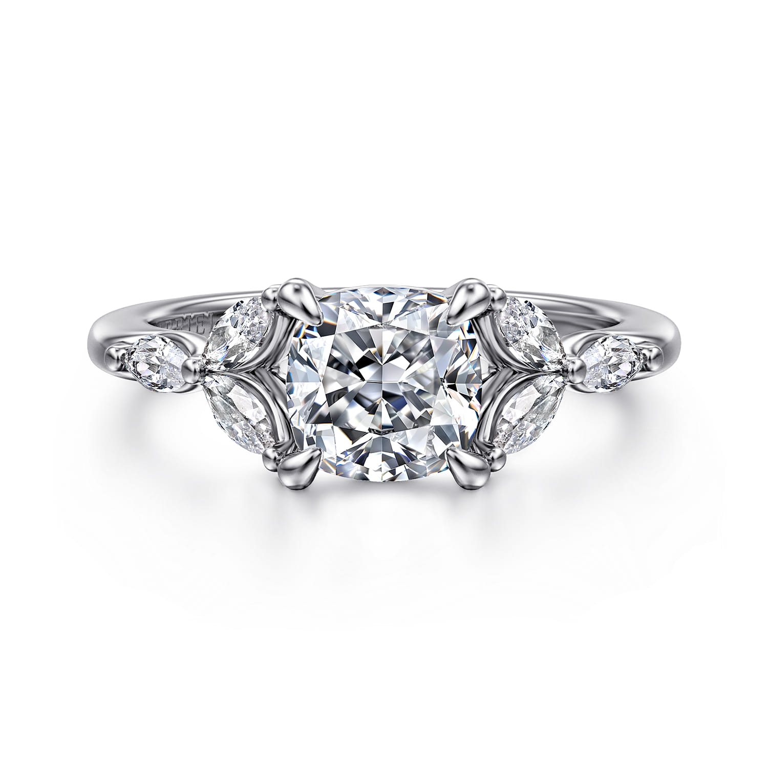 Adella - 14K White Gold Cushion Cut Diamond Engagement Ring - 0.4 ct - Shot 1