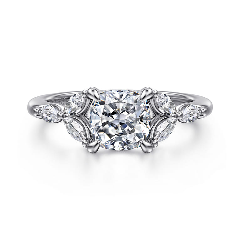 Adella - 14K White Gold Cushion Cut Diamond Engagement Ring - 0.4 ct - Shot 1