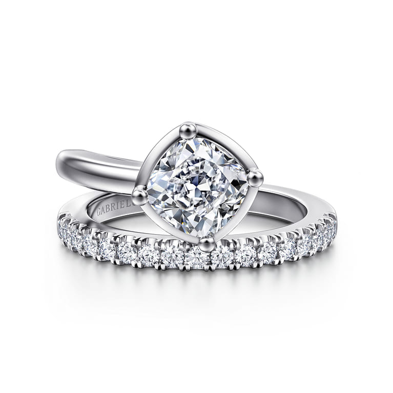 Margo - 14K White Gold Bezel Prong Cushion Cut Wrap Engagement Ring - 0.3 ct - Shot 1