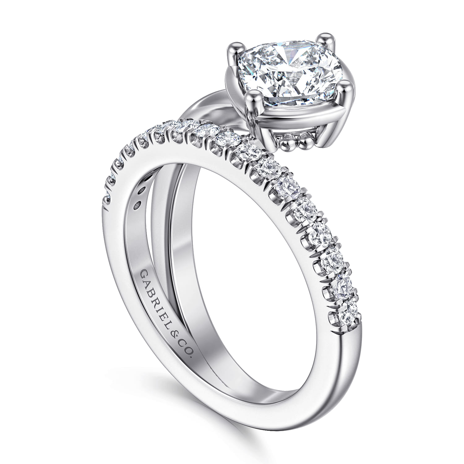Margo - 14K White Gold Bezel Prong Cushion Cut Wrap Engagement Ring - 0.3 ct - Shot 3