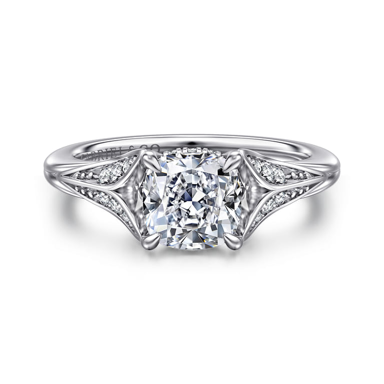 Taye - 14K White Gold Split Shank Cushion Cut Diamond Engagement Ring - 0.16 ct - Shot 1