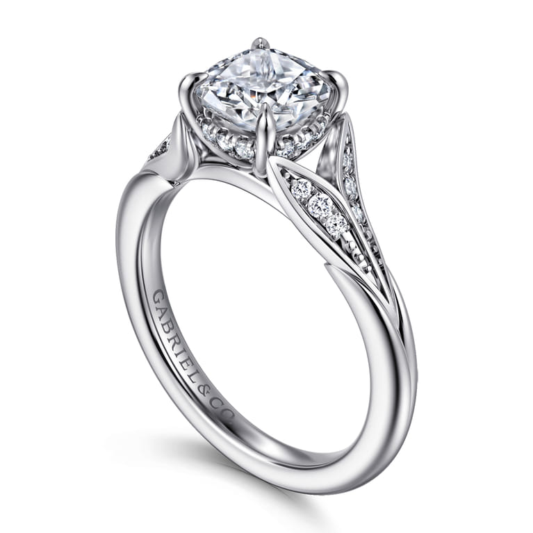 Taye - 14K White Gold Split Shank Cushion Cut Diamond Engagement Ring - 0.16 ct - Shot 3