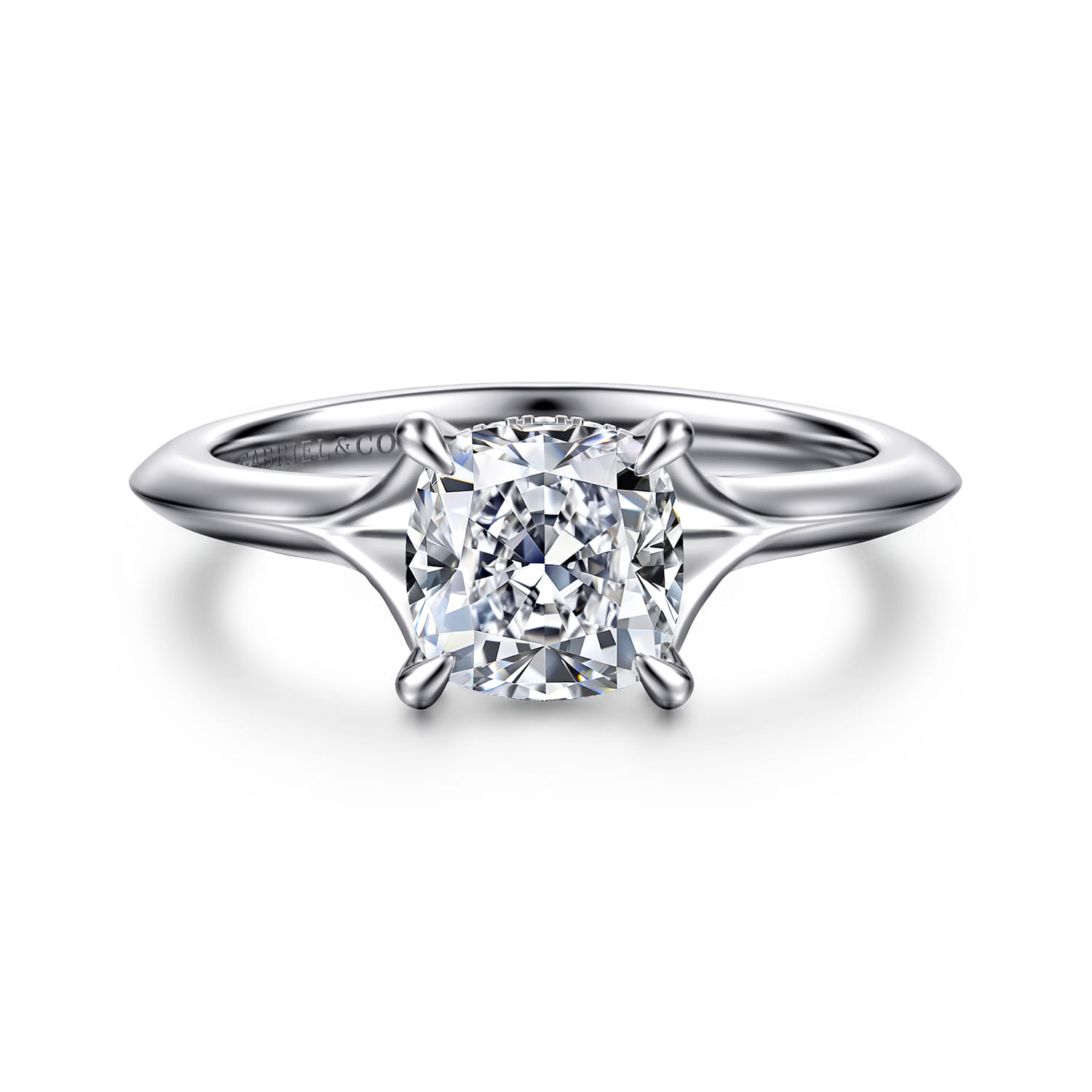 Alden - 14K White Gold Split Shank Cushion Cut Diamond Engagement Ring - 0.05 ct - Shot 1