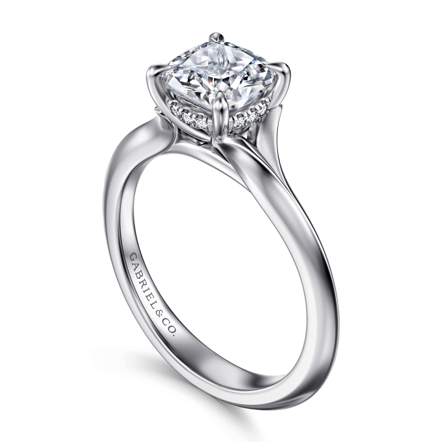 Alden - 14K White Gold Split Shank Cushion Cut Diamond Engagement Ring - 0.05 ct - Shot 3