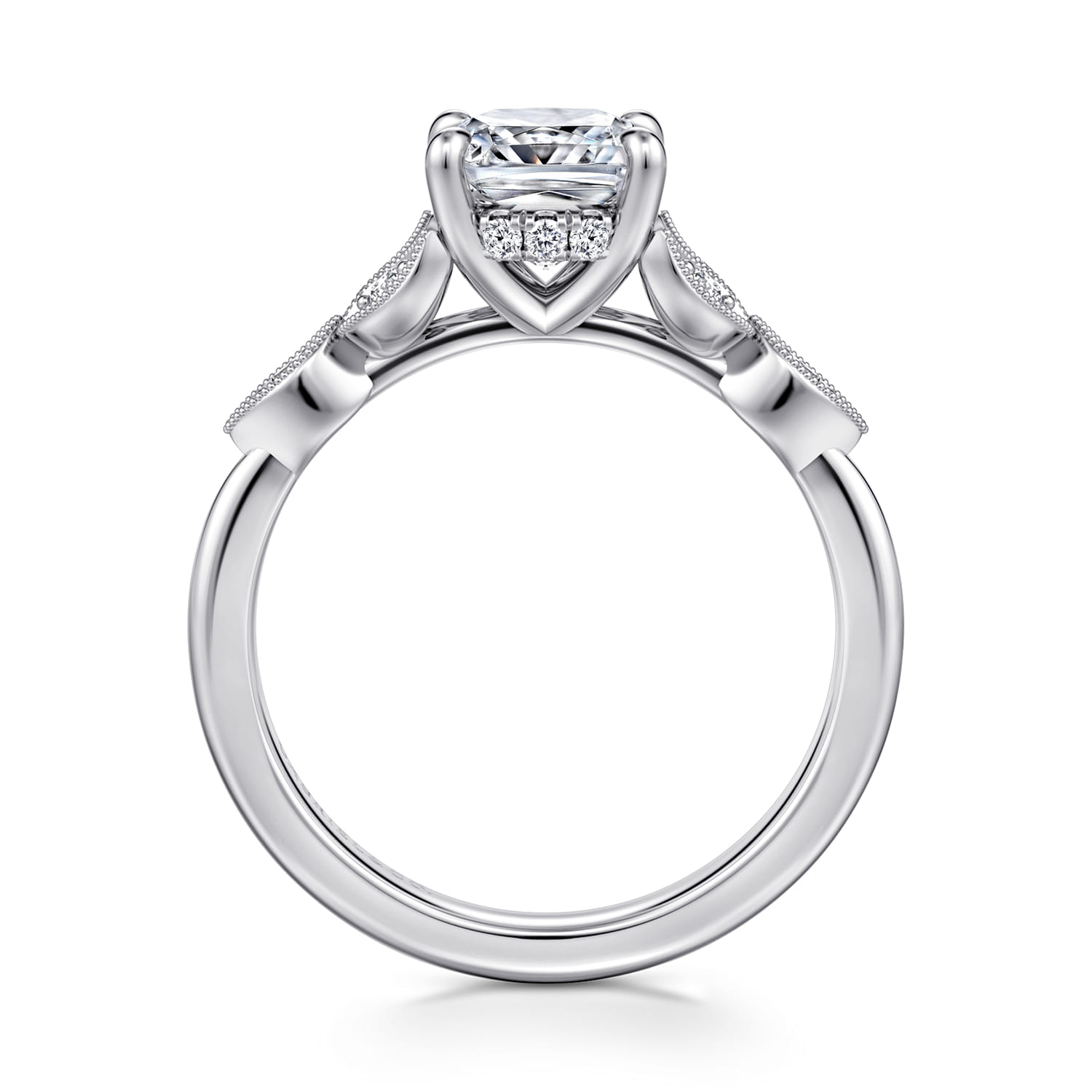 Brigida - Vintage Inspired 14K White Gold Cushion Cut Diamond Engagement Ring - 0.15 ct - Shot 2