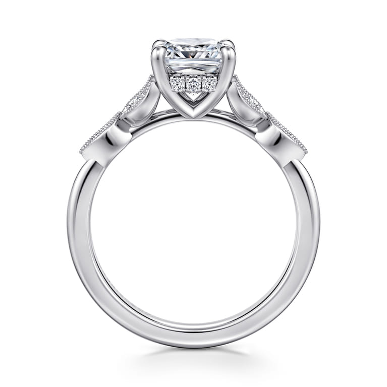Brigida - Vintage Inspired 14K White Gold Cushion Cut Diamond Engagement Ring - 0.15 ct - Shot 2