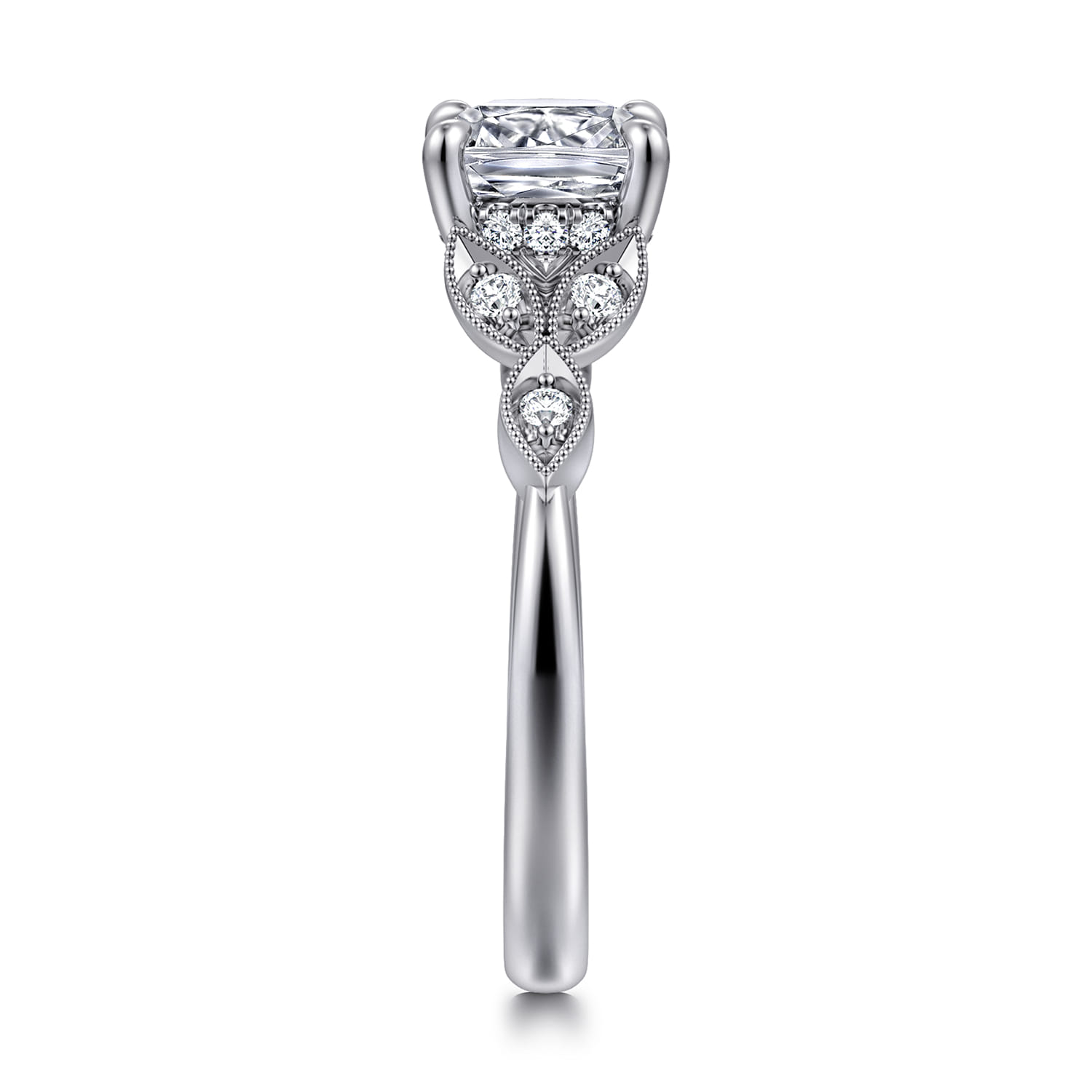 Brigida - Vintage Inspired 14K White Gold Cushion Cut Diamond Engagement Ring - 0.15 ct - Shot 4