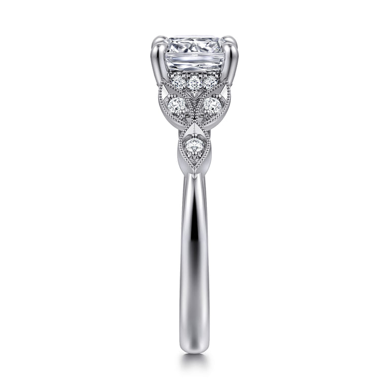 Brigida - Vintage Inspired 14K White Gold Cushion Cut Diamond Engagement Ring - 0.15 ct - Shot 4