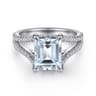 Erika - 14K White Gold Split Shank Emerald Cut Aquamarine and Diamond Engagement Ring - 0.5 ct