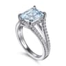 Erika - 14K White Gold Split Shank Emerald Cut Aquamarine and Diamond Engagement Ring - 0.5 ct
