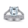 Erika - 14K White Gold Split Shank Emerald Cut Aquamarine and Diamond Engagement Ring - 0.5 ct