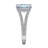 Erika - 14K White Gold Split Shank Emerald Cut Aquamarine and Diamond Engagement Ring - 0.5 ct