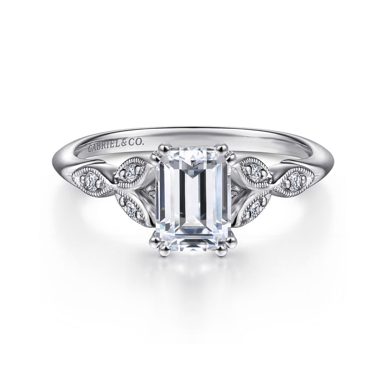 Celia - 14K White Gold Emerald Cut Diamond Engagement Ring - 0.07 ct - Shot 1