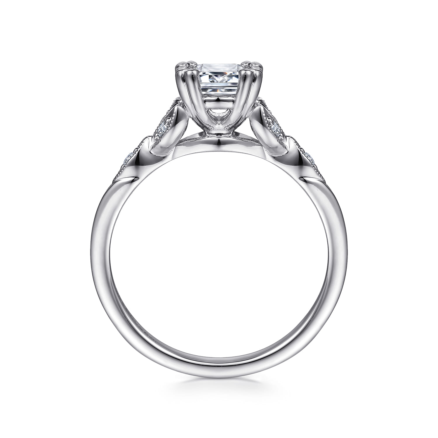 Celia - 14K White Gold Emerald Cut Diamond Engagement Ring - 0.07 ct - Shot 2