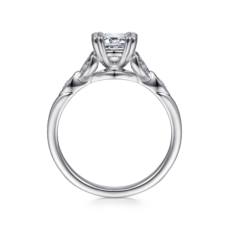 Celia - 14K White Gold Emerald Cut Diamond Engagement Ring - 0.07 ct - Shot 2