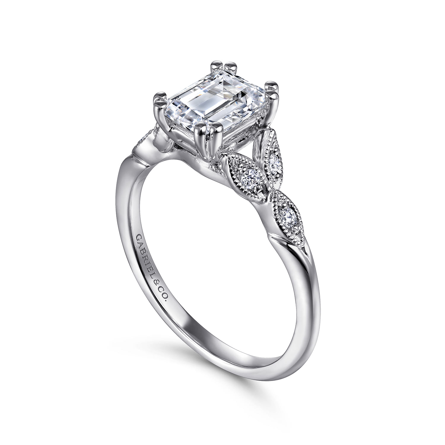 Celia - 14K White Gold Emerald Cut Diamond Engagement Ring - 0.07 ct - Shot 3