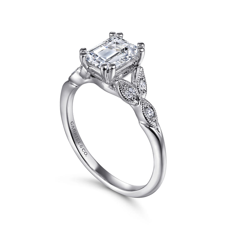 Celia - 14K White Gold Emerald Cut Diamond Engagement Ring - 0.07 ct - Shot 3